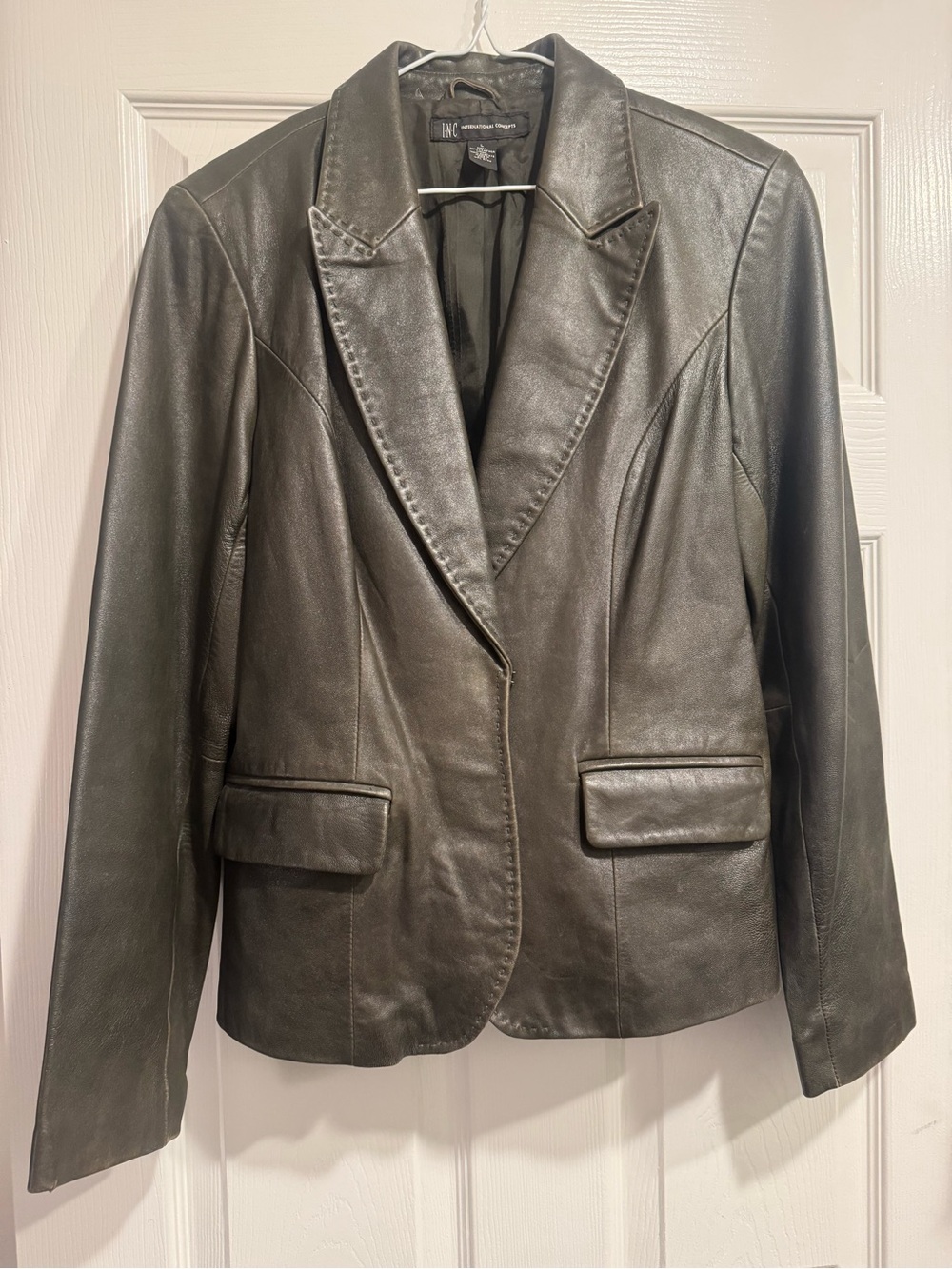 INC International Concepts Women's Dark Gray Leather Blazer Jacket